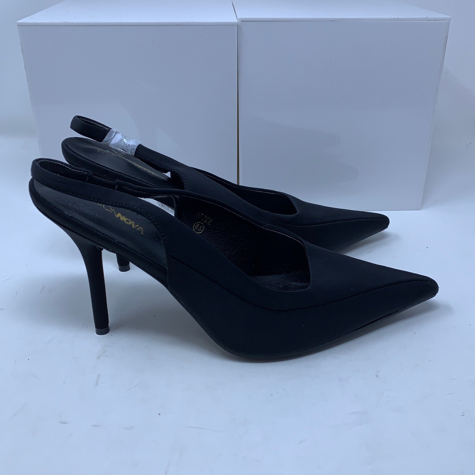 Fashion Nova Womens 8.5 Black Iszee Pointed Toe Slingback Stiletto Heel Pumps