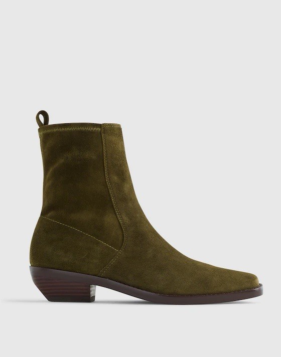 Madewell The Idris Ankle Boot in Suede Dark Olive Size 8 M NWD $198 NX430