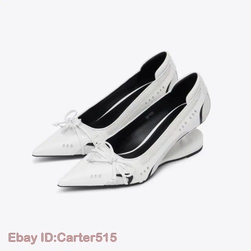 New Special Heel Spliced Heels Pointed Toe Heels Fashion Shallow Mouth Bow