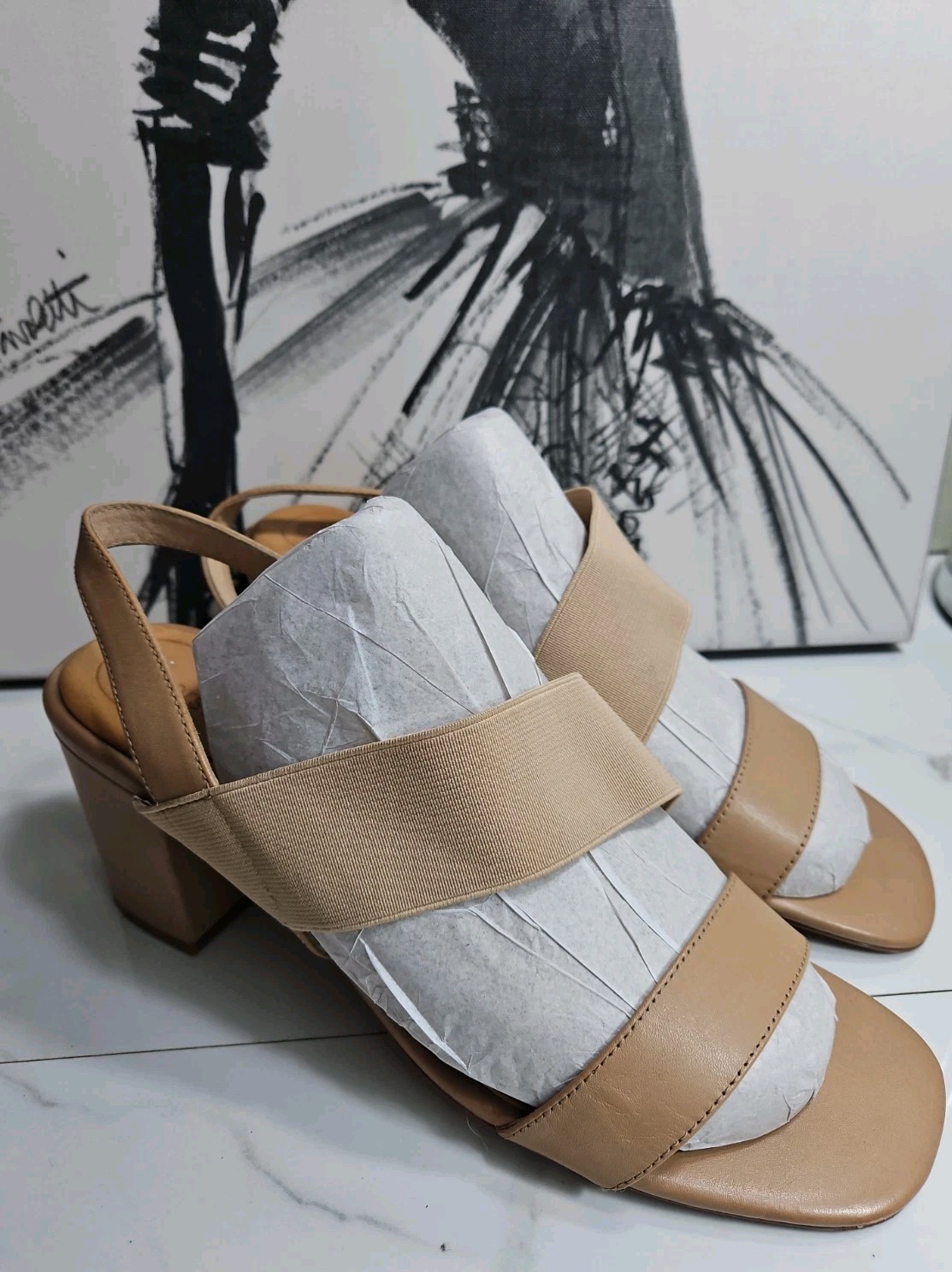 Corso Como Beige Elastic Streachable Textile Leather 3″ Heels Slip-On Sandal 9M