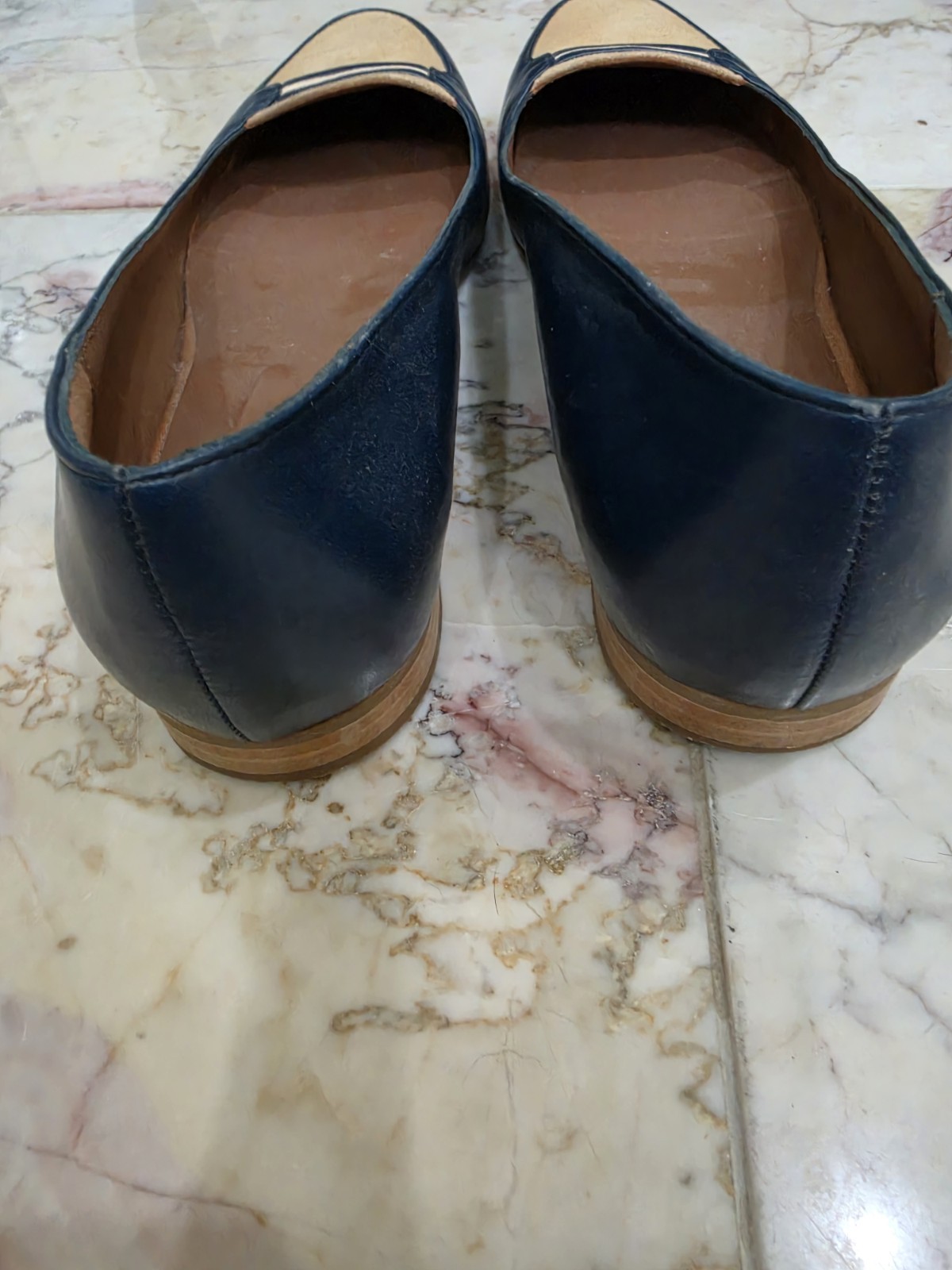 Heyraud Women’s Leather Slip-On Loafer Flats Colorblock Navy/Beige US 7.5