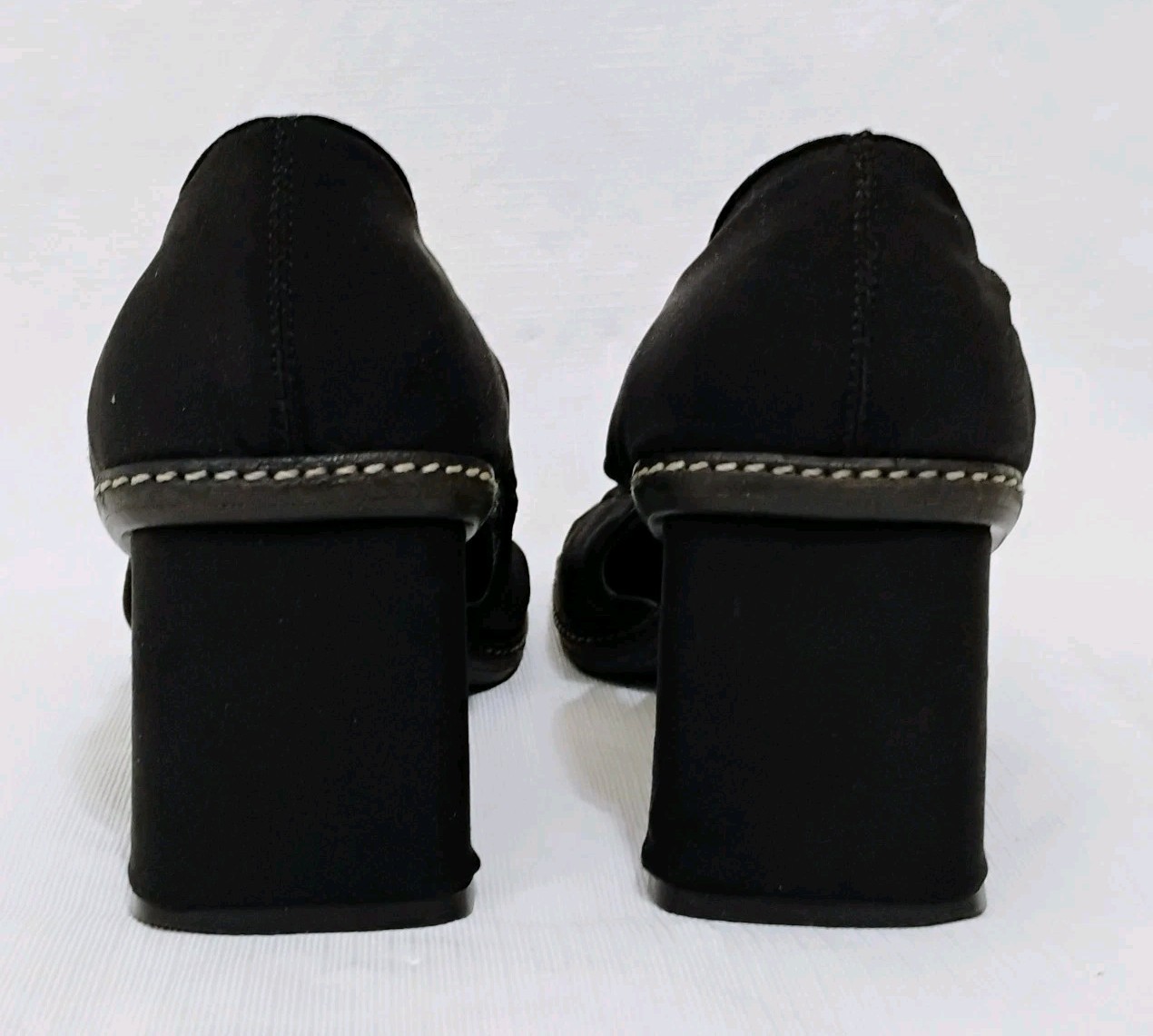 Women’s Goffredo Fantini Black Square Toe Block Satin Heels Size EU 36/US 5.5