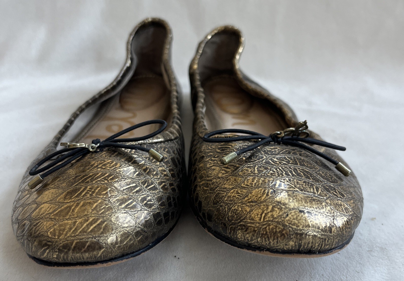 Sam Edelman Felicia Ballet Flats Gold Snake Print Slip On Shoes Womens 9.5