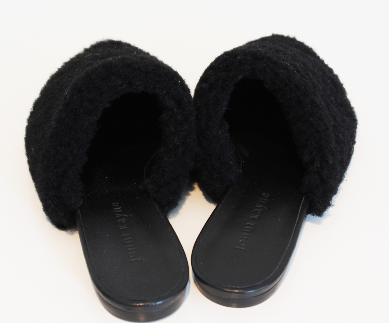 Jenni Kayne NWOB Shearling Mules Black Fur Slides EU 38 US 8 Made In Italy