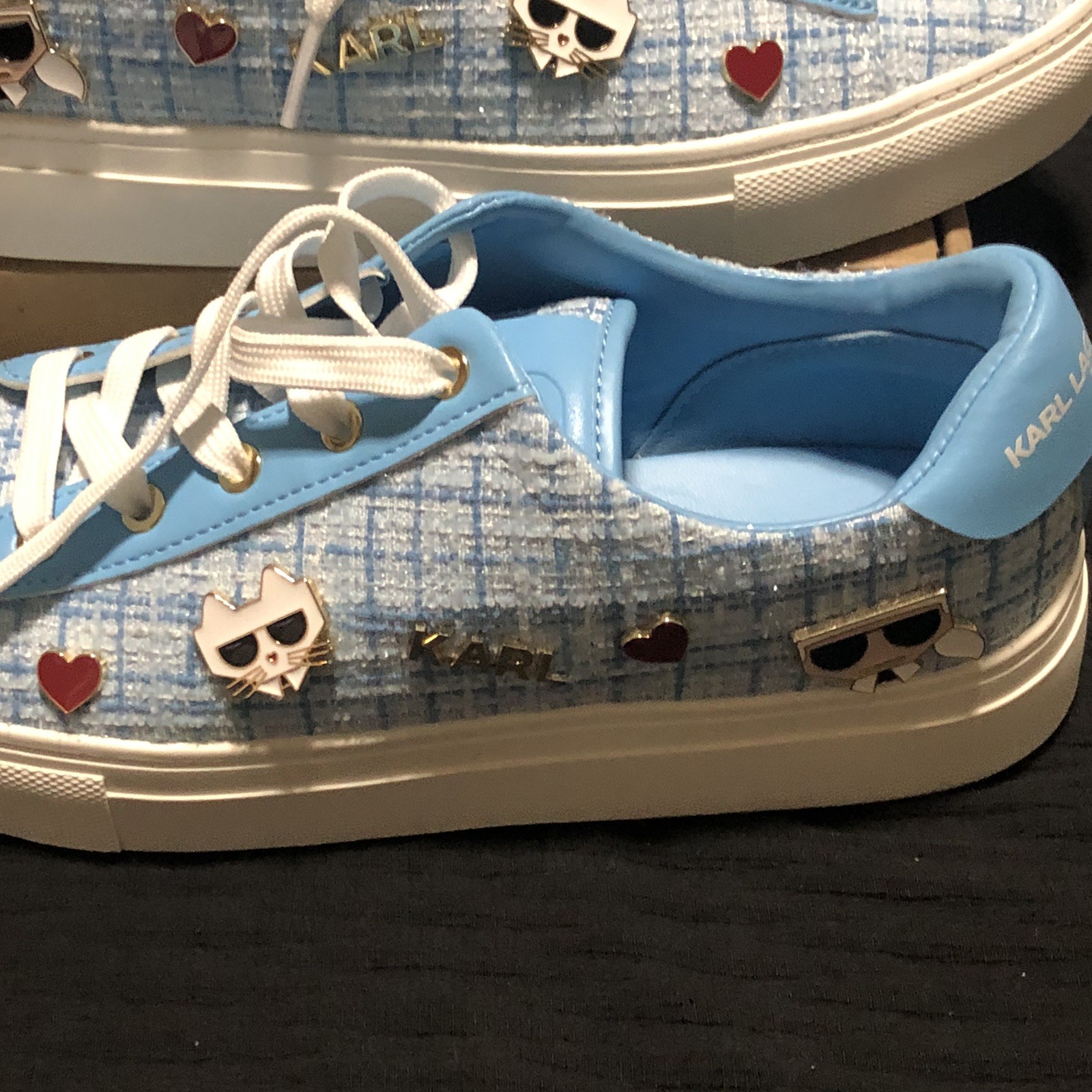 Karl Lagerfeld Paris Women’s Sneakers, Size 7, Hearts, Logo, Lace Up, Comfort