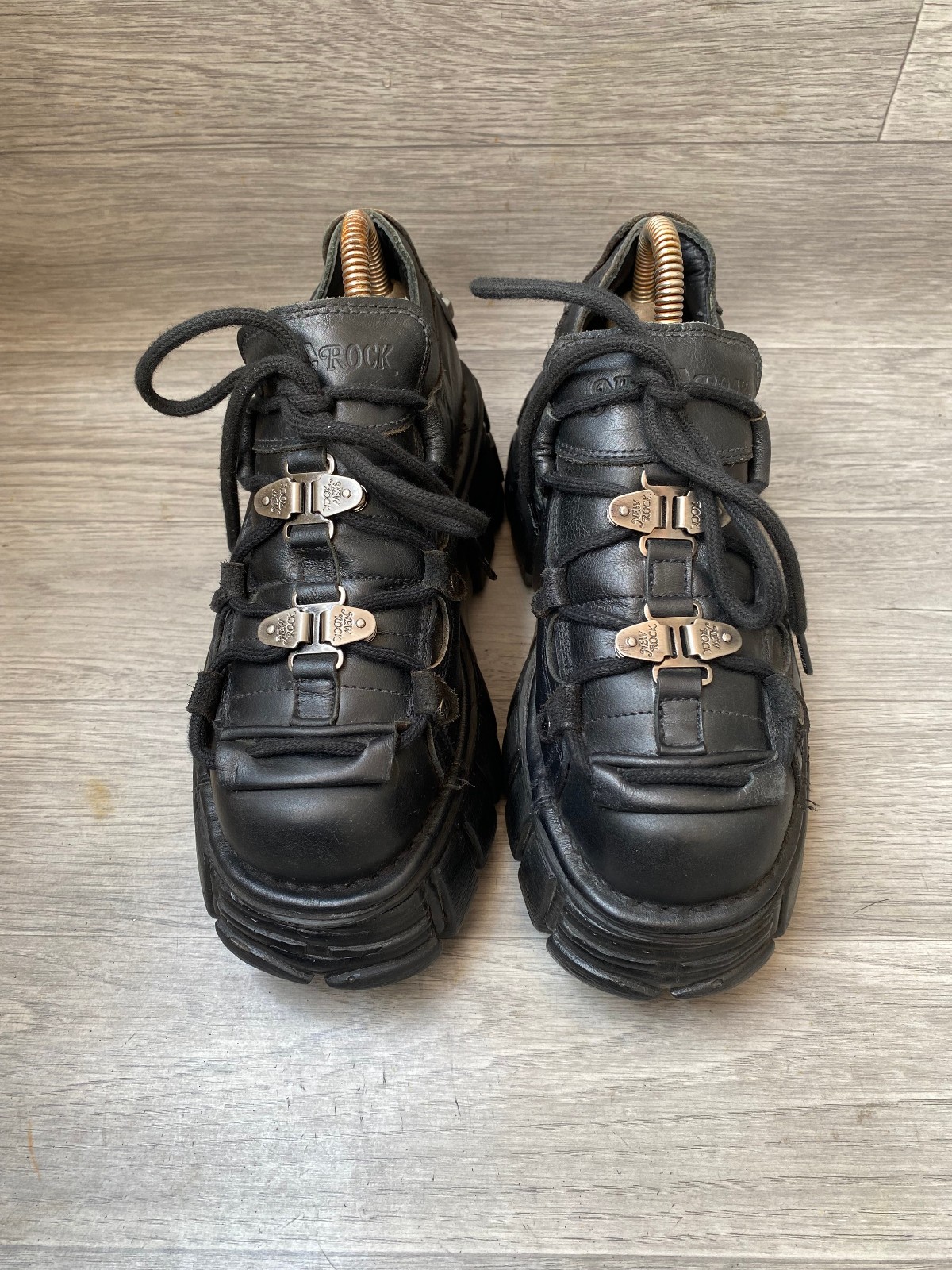 New rock platform black grunge leather chunky shoes sz 36 us 5.5