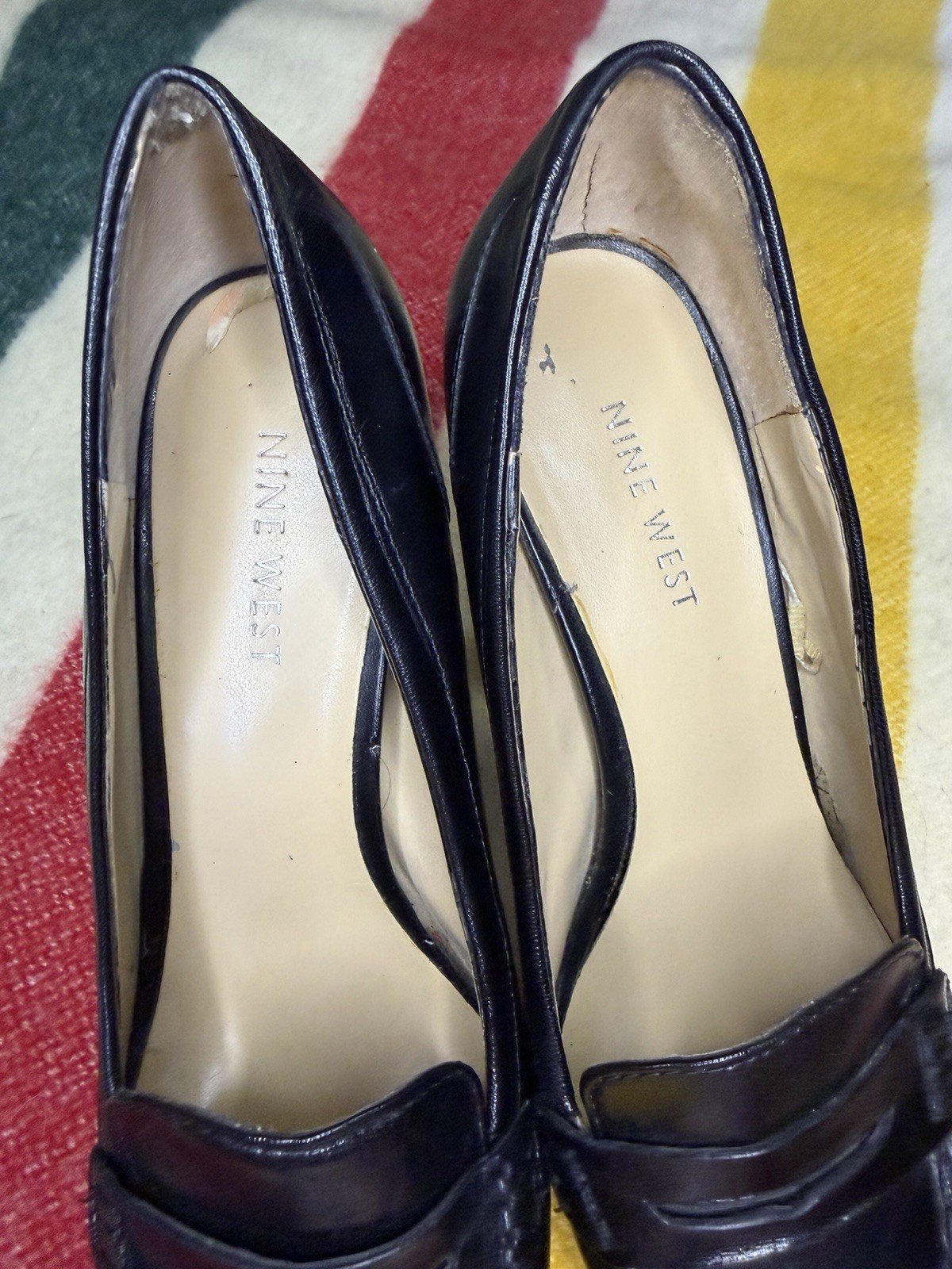 Nine West Black Leather Penny Loafer Stiletto Heel Pumps Size 7