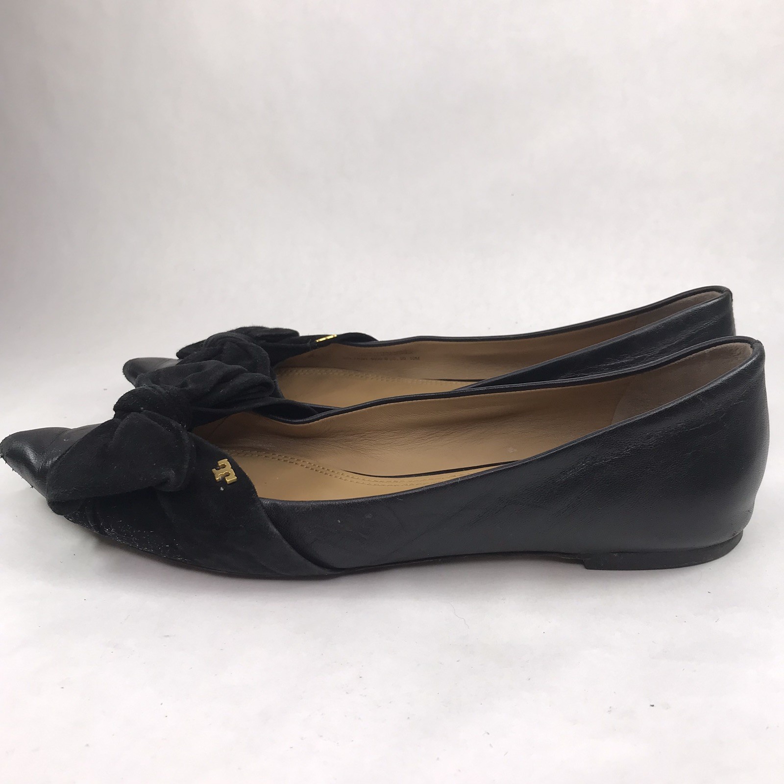 Tory Burch Women’s Size 10 Eleanor Flat Black Leather Bow Pointed Toe Shoes