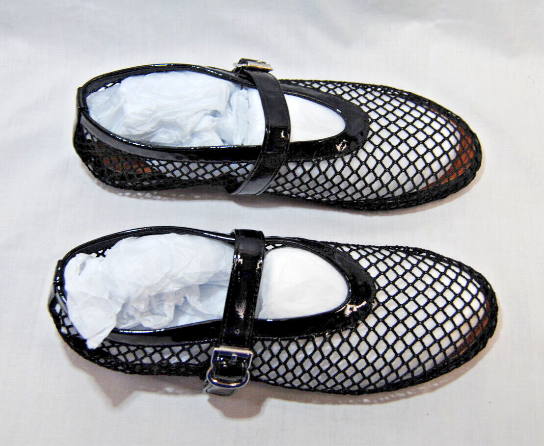 Divanne Women’s Black Mesh Flat Ballerina Mary Jane Shoes New T2355
