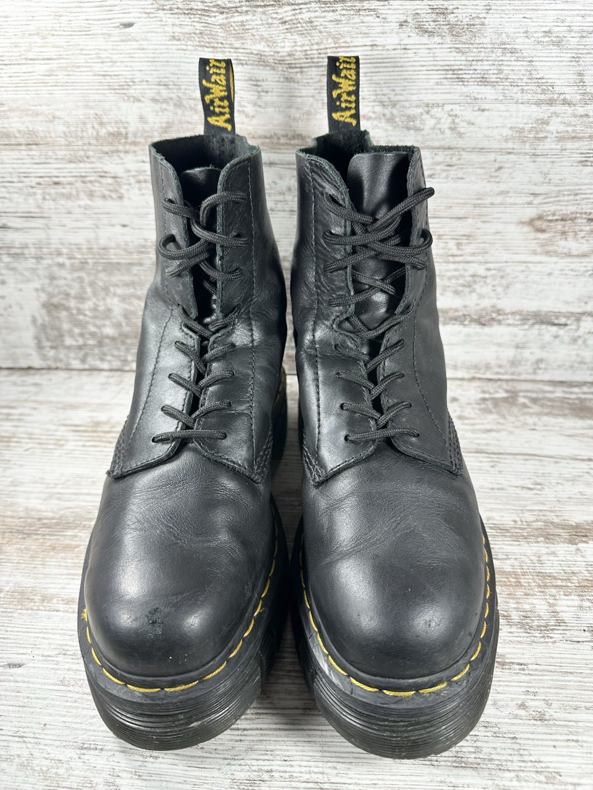 Women’s Dr. Martens Audrick 8-Eye Black Leather Punk Grunge Combat Boots Sz 9