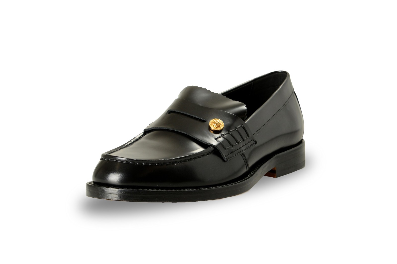 Versace Women’s Black 100% Polished Leather College Loafers Shoes US 6 IT 36