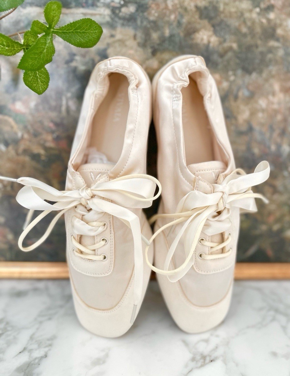 VIVAIA Cristina Square-Toe Lace-Up Satin Sneakerina Size 10.5 (42) Worn Once