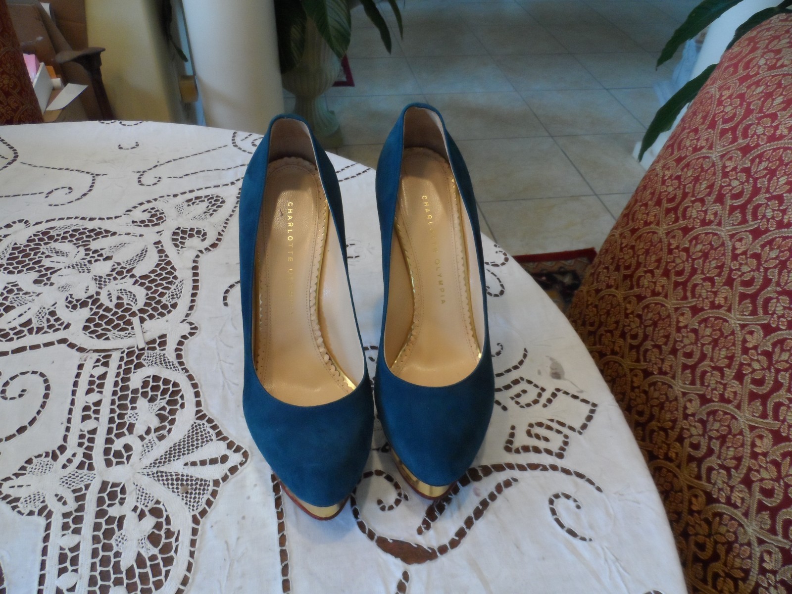 Charlotte Olympia Turquoise Blue Suede «Dolly» Pumps Size 39.5″ M