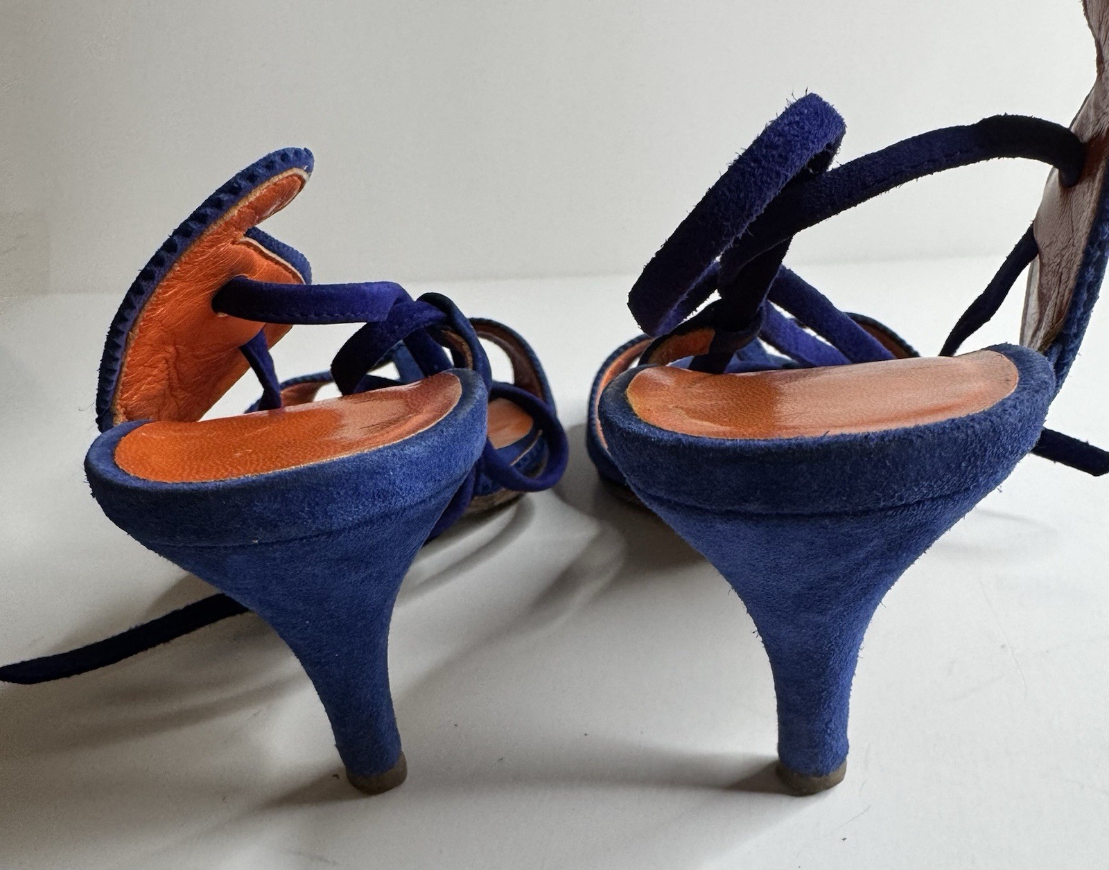 Hermes Sandals Blue Suede Heels Women’s Size 36 USA 6 Used Made In Italy