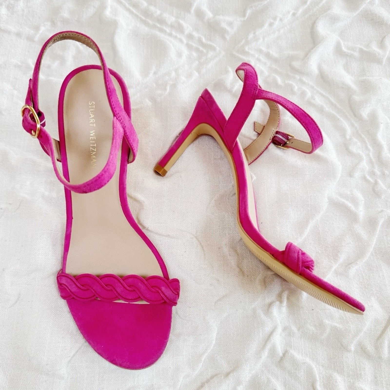Stuart Weitzman Dancer Twistie 100 Suede Sandal In Pink