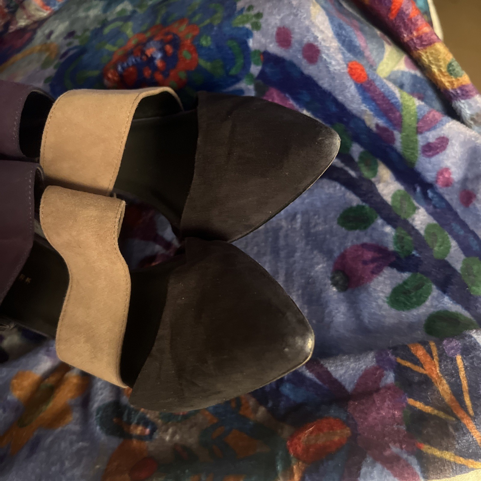 Trina Turk High Heels – Suede Leather Straps Black Blue Tan Zip Size 9.5