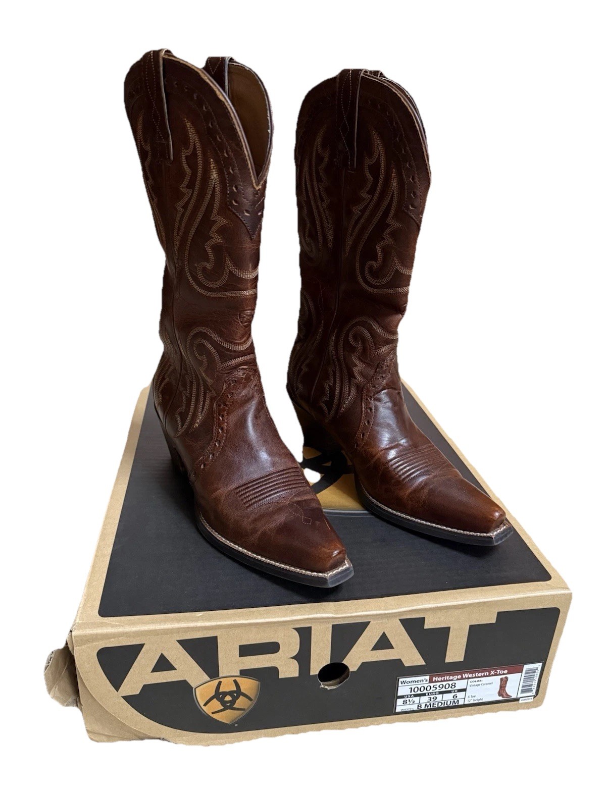 Ariat Heritage Western X Toe Boots Women’s 8.5 B Vintage Caramel Brown Leather