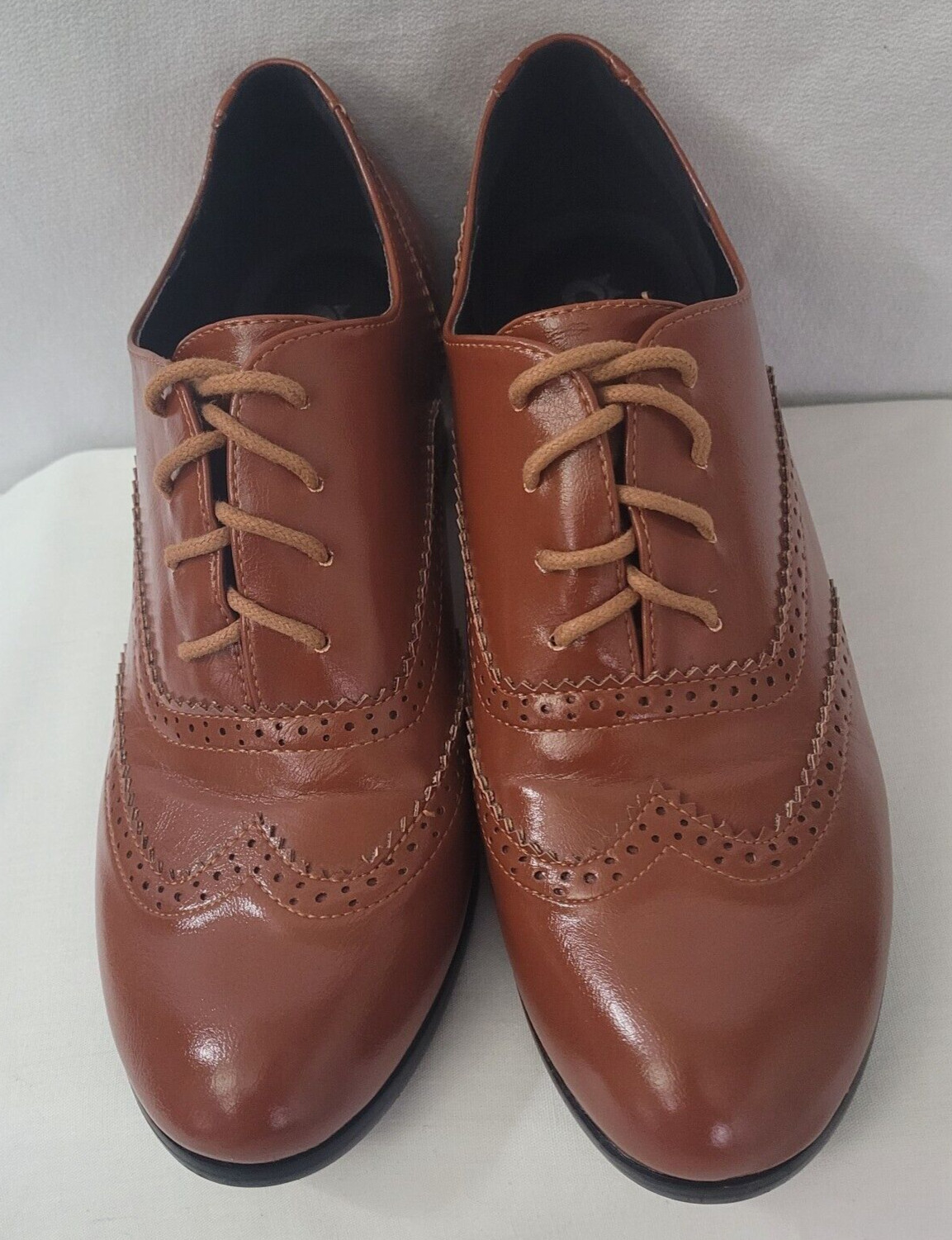 Odema Womens PU Leather Oxfords Wingtip Lace up Mid Heel Pumps Shoes … Brown 8