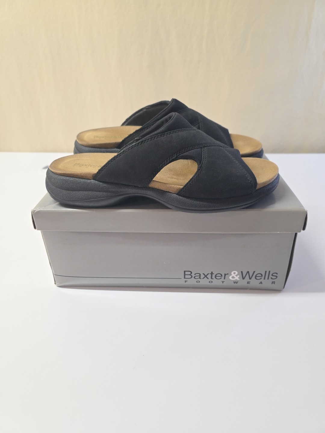 BAXTER & WELLS «Stream» Black Chunky SANDALS Slides Open Toe Women’s Size 7
