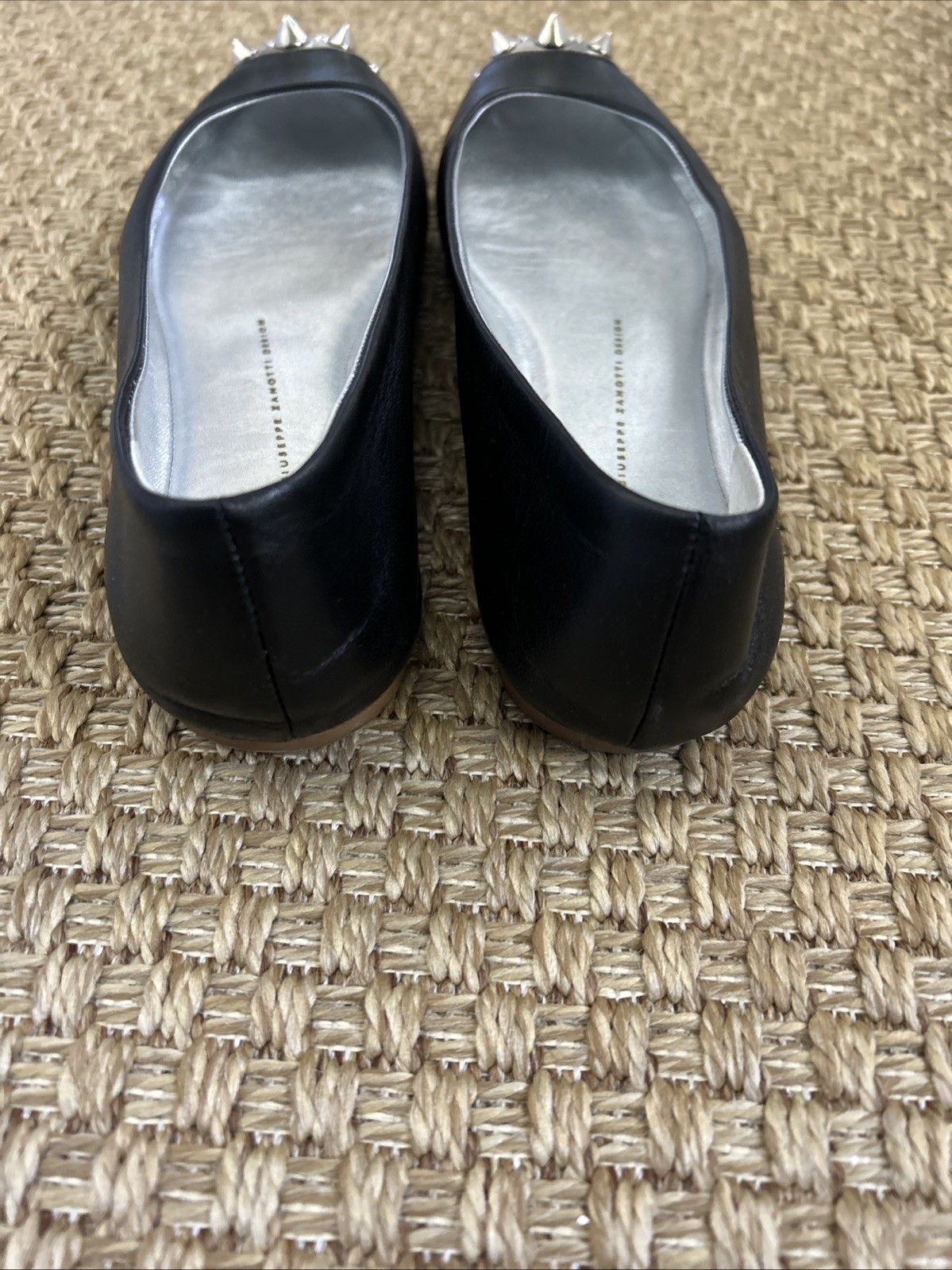 GIUSEPPE ZANOTTI Studded Round Toe Ballet Flats~Black/Silver~ 40
