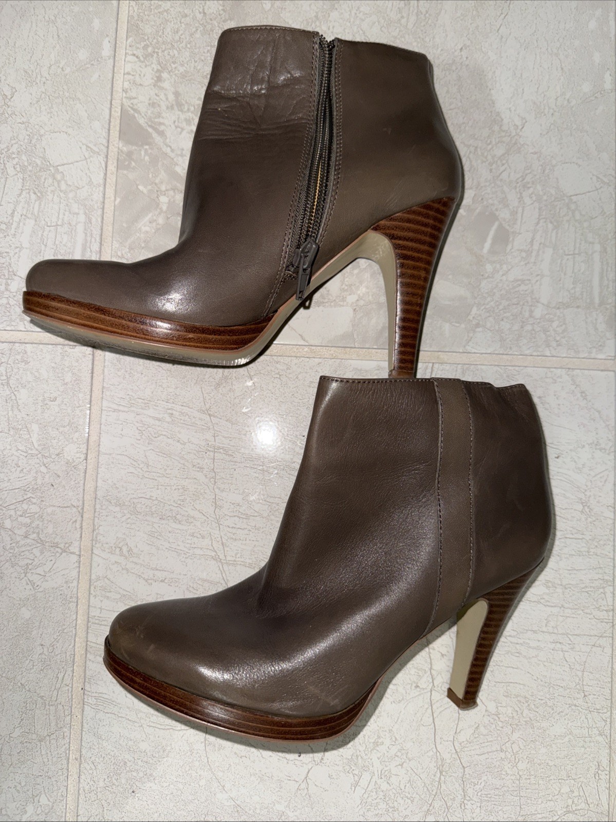 Nine West Womens Trivetto Ankle Boots Booties Brown Taupe Bootie Zip 5