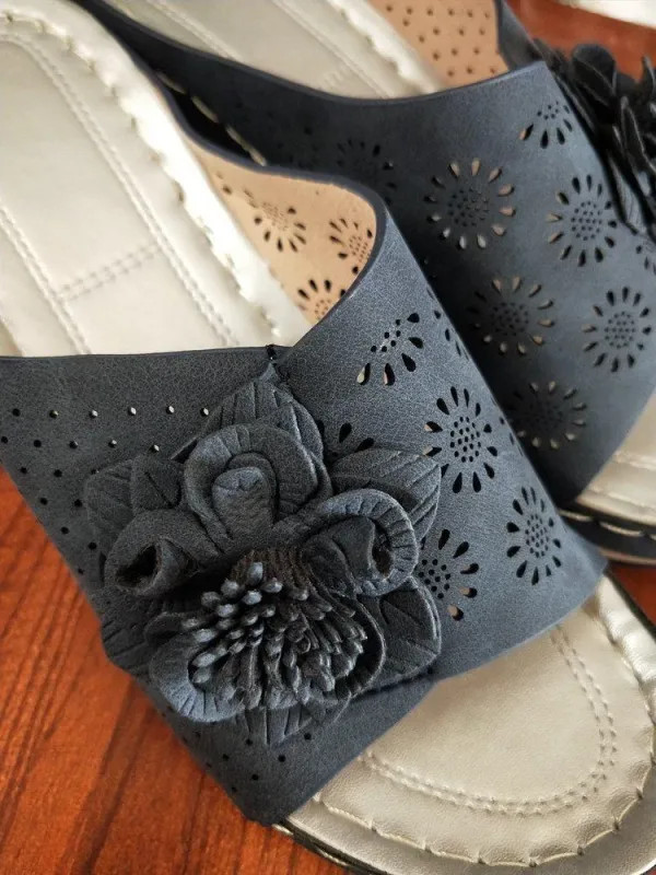 Summer Women Slippers Platform Female Sandals Fashion Flower Hollow Wedge Beach