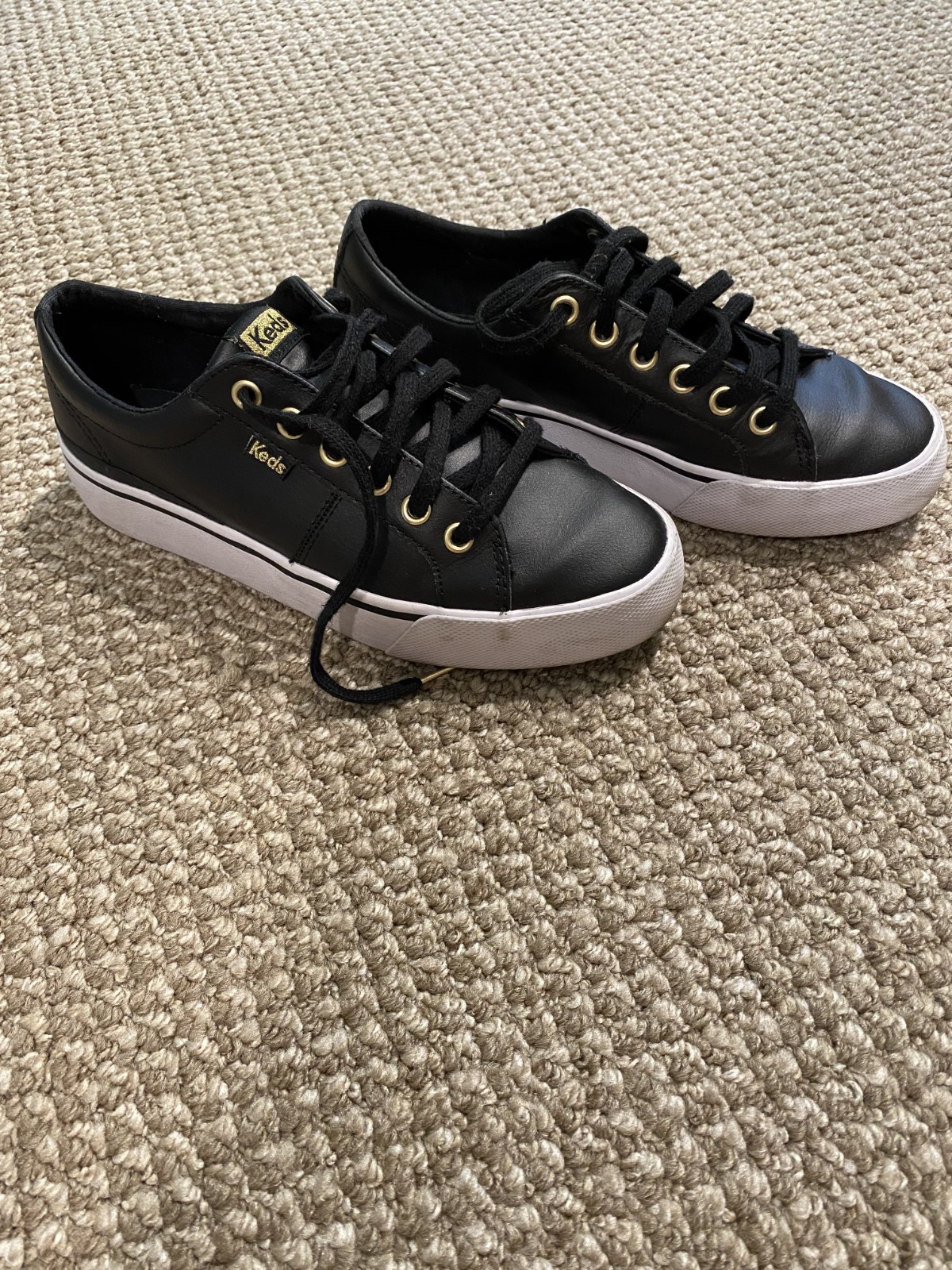 Keds Women Jump Kick Duo Lace Up, black/gold leather lace up 7.5