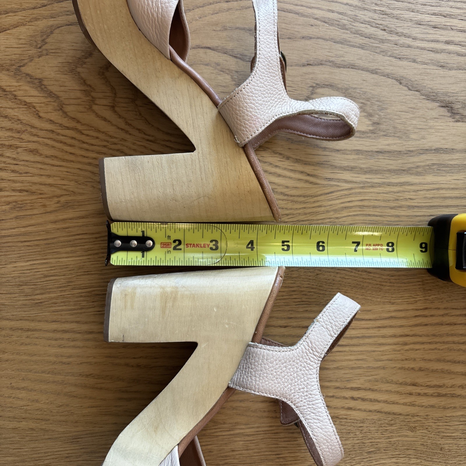 Rachel Comey nude leather platform Wooden Block high heels Sz 8.5
