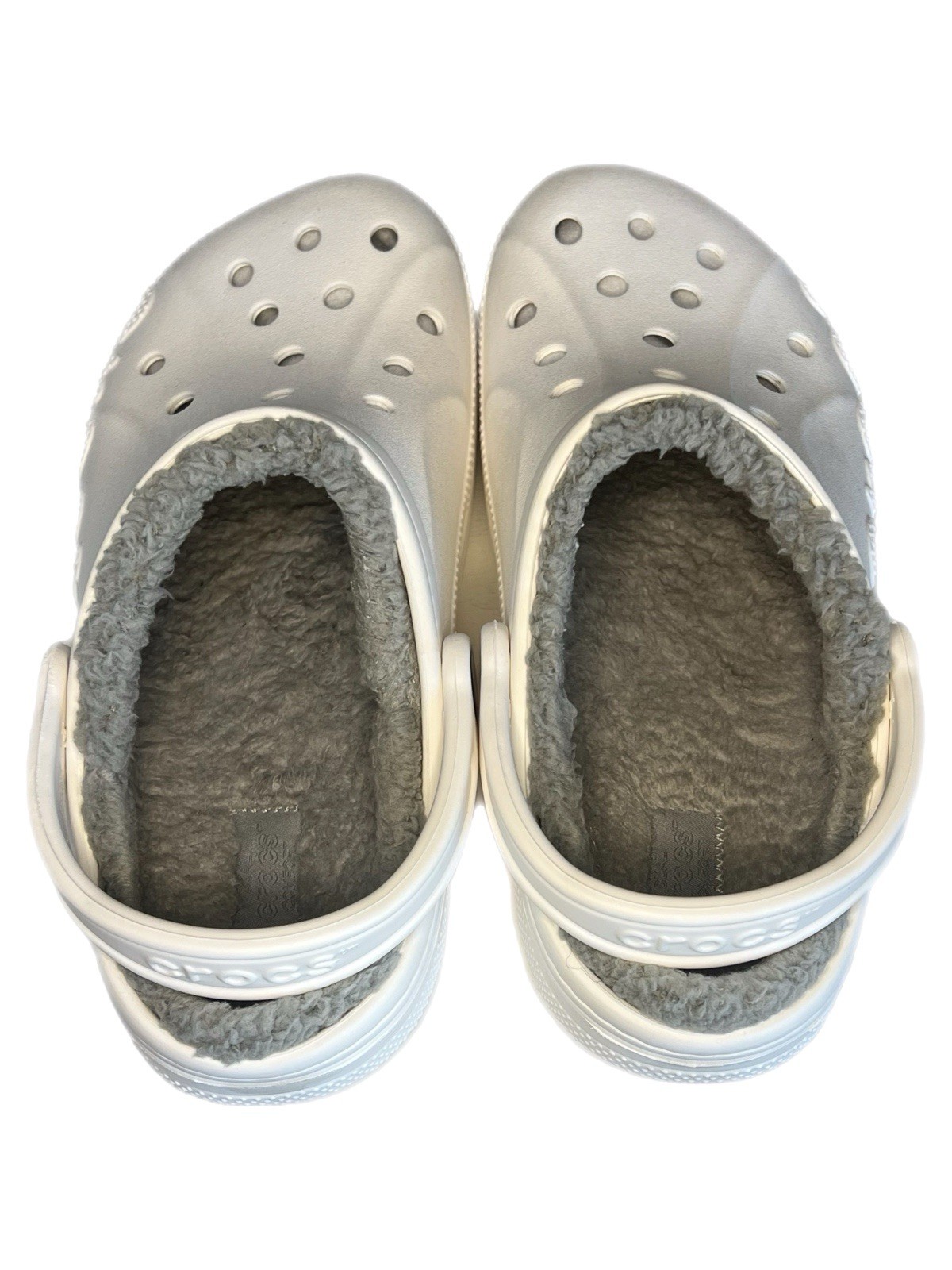 CROCS Unisex Classic Gray Baya Lined White Clogs Size Men 7/Women 9