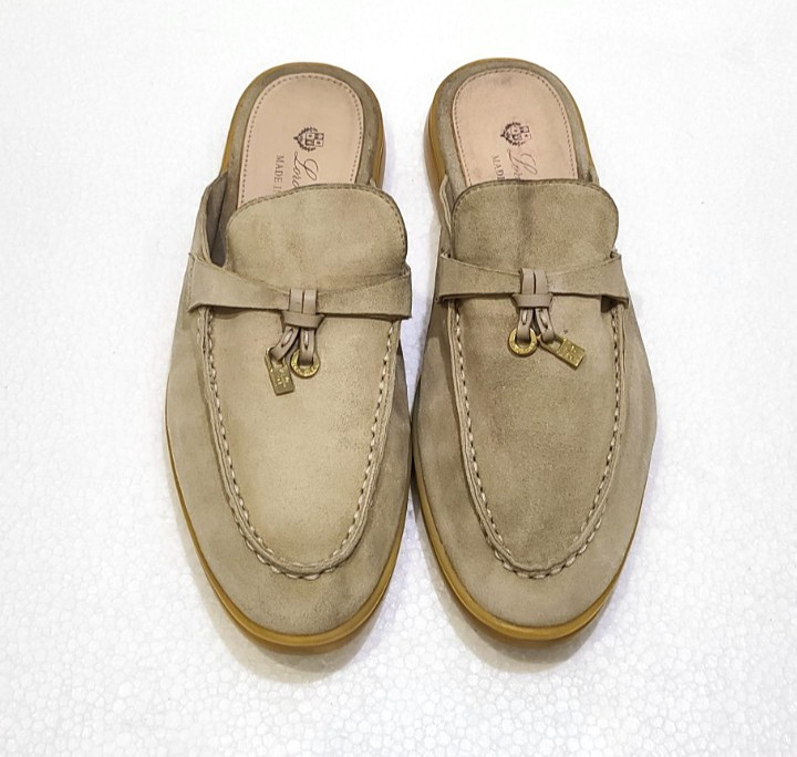 Loro Piana Summer Charms Walk Mules Suede Loafers Beige Taupe Size EU 41 US 10.5