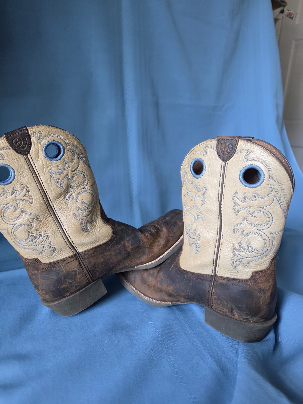 Ariat 4LR Western Cowboy Boots Womens 6 Brown Tan Distressed Square Toe Ranch