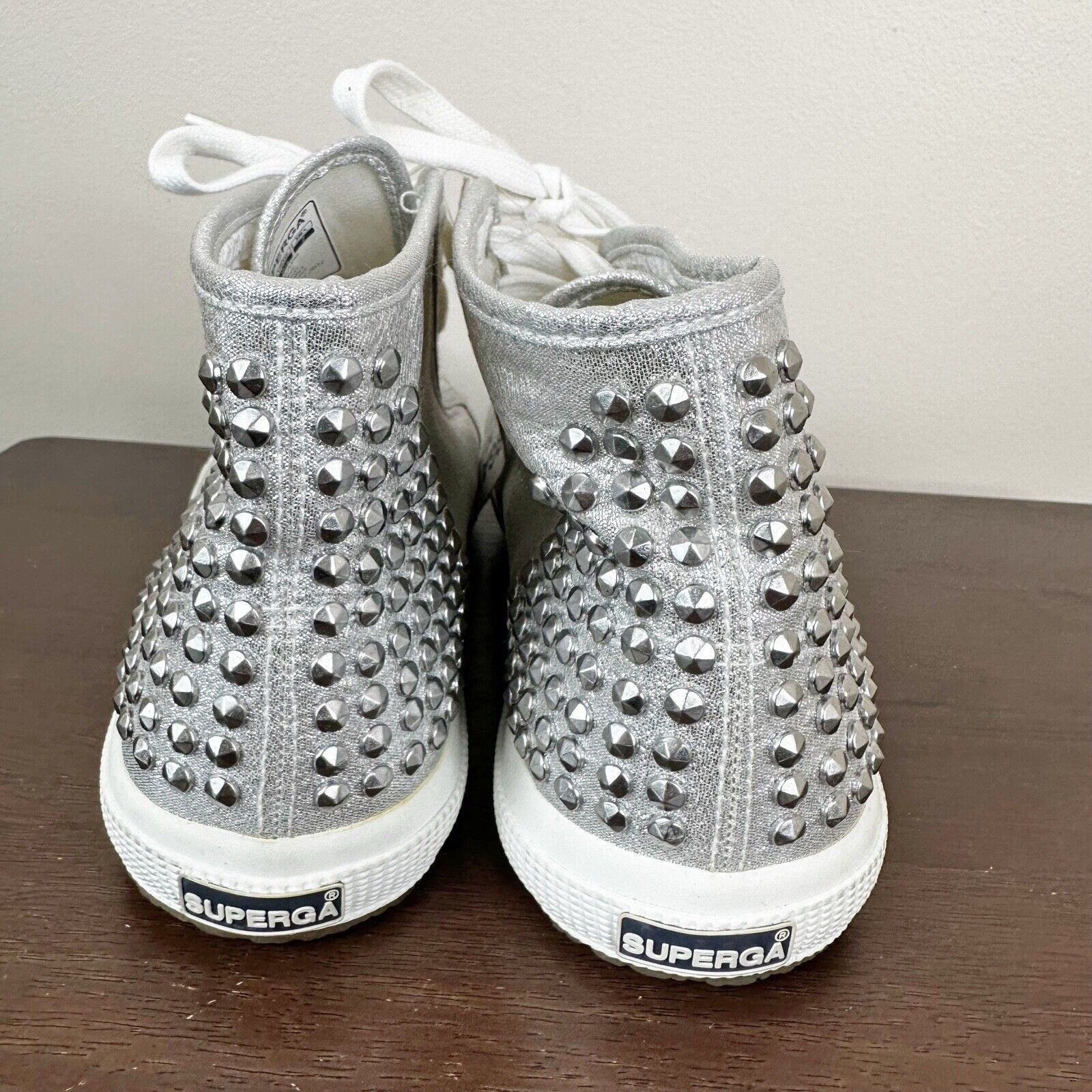NEW Superga Sneakers Unisex Adults Silver Studded High Top Lace Up Shoes