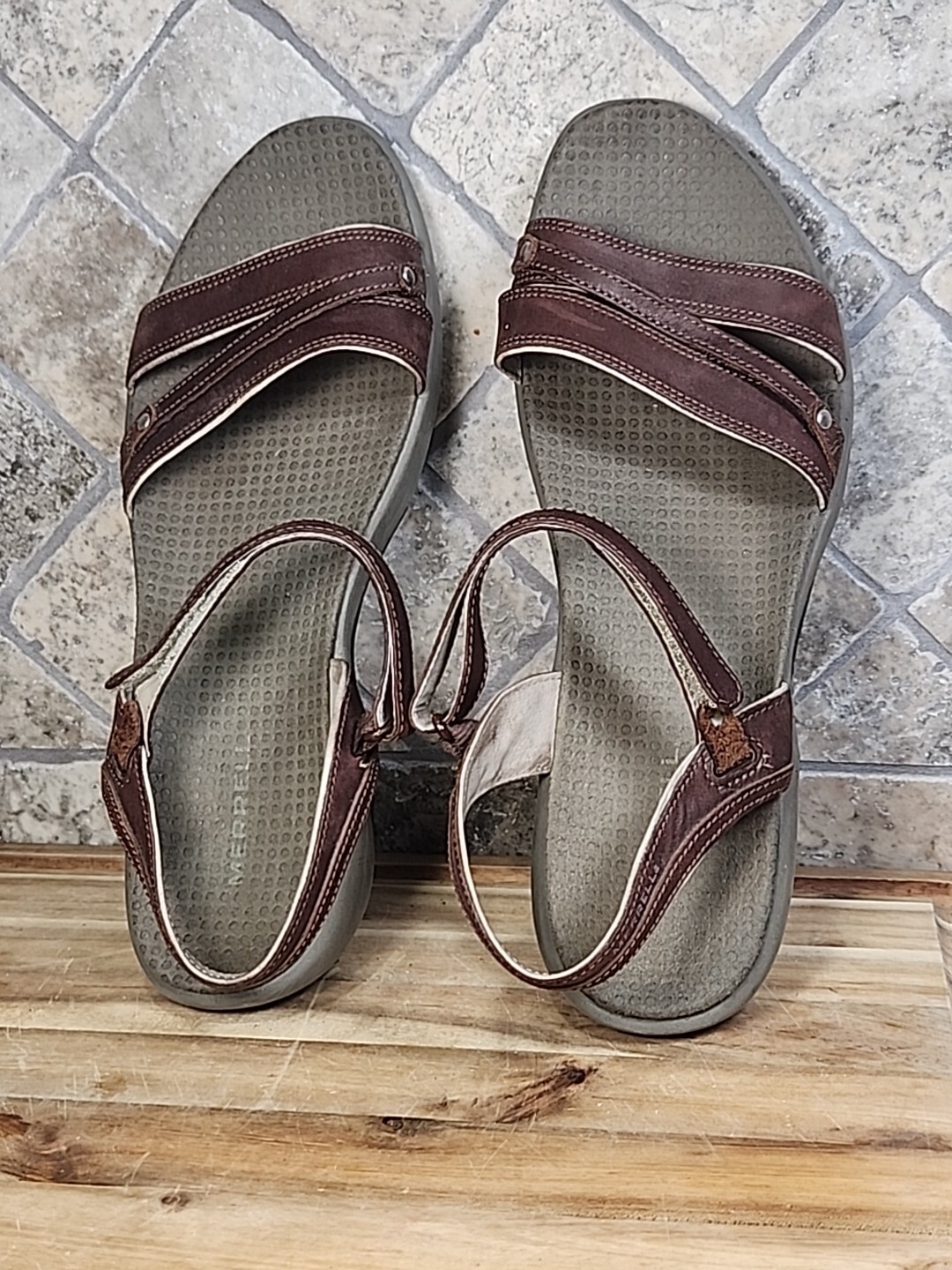 Merrell Sandals Womens 11 Dahlia Coffee Bean Strappy Hook And Loop Brown Leather