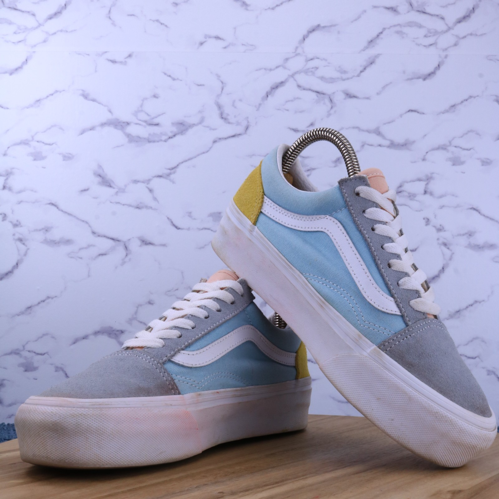 Vans Old Skool Pastel Platform Color Block Blue Pink Yellow Grey Men 5 Women 6.5