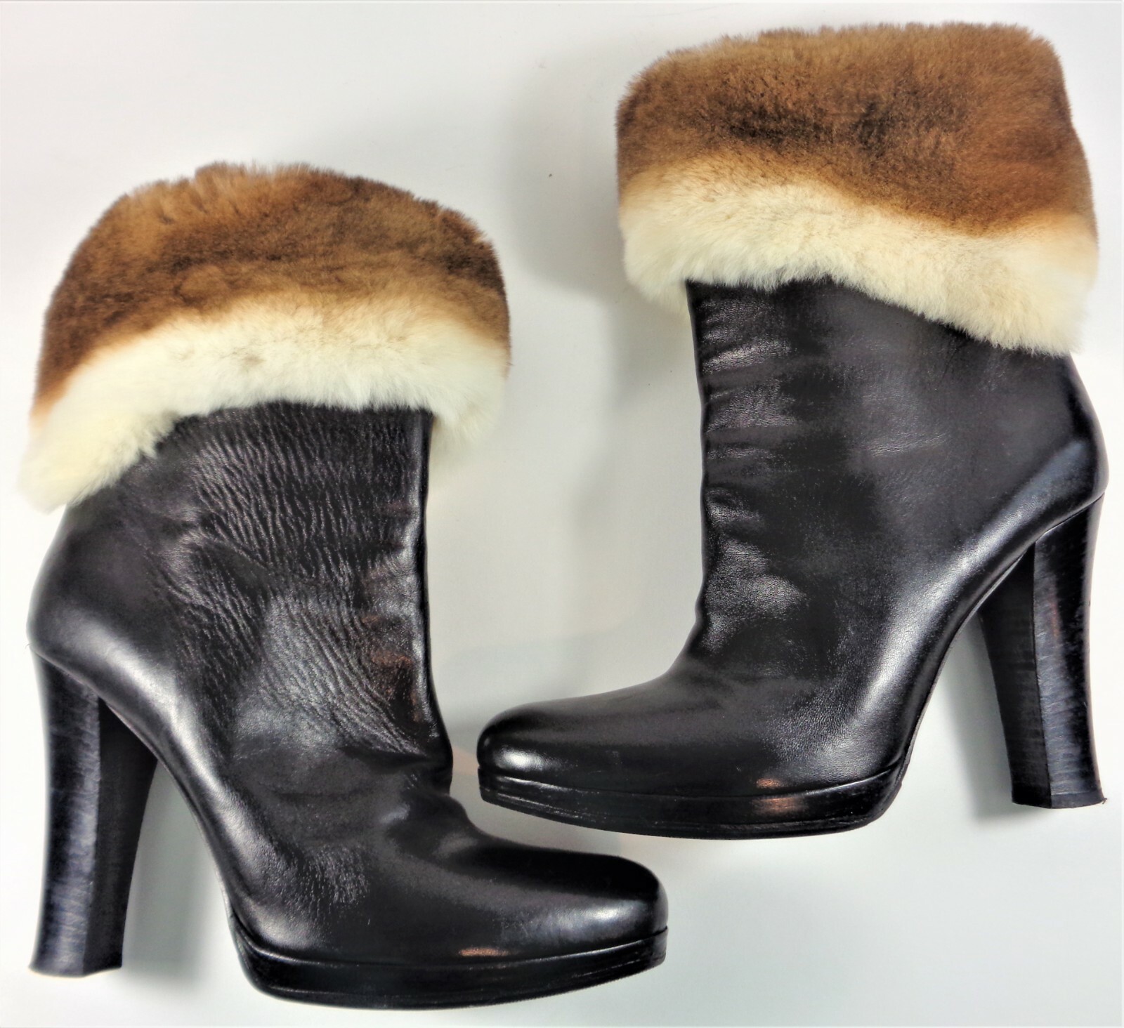 Nando Muzi women’s black leather fur booties EU 38 (US 7 1/2)