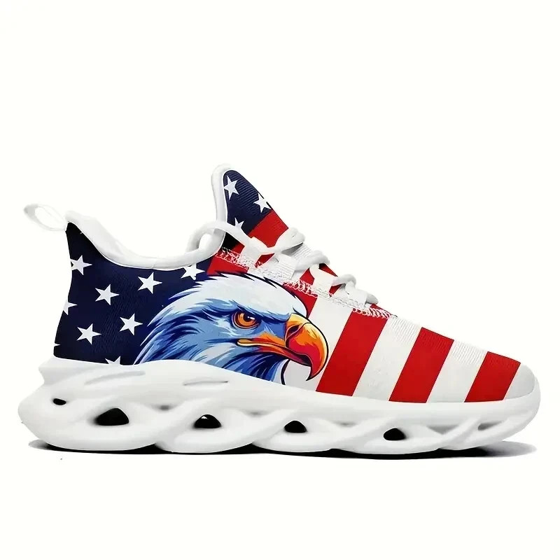 NWOT American Flag Eagle Womens Patriotic Sneakers Shoes, Lace Up Size 7.5