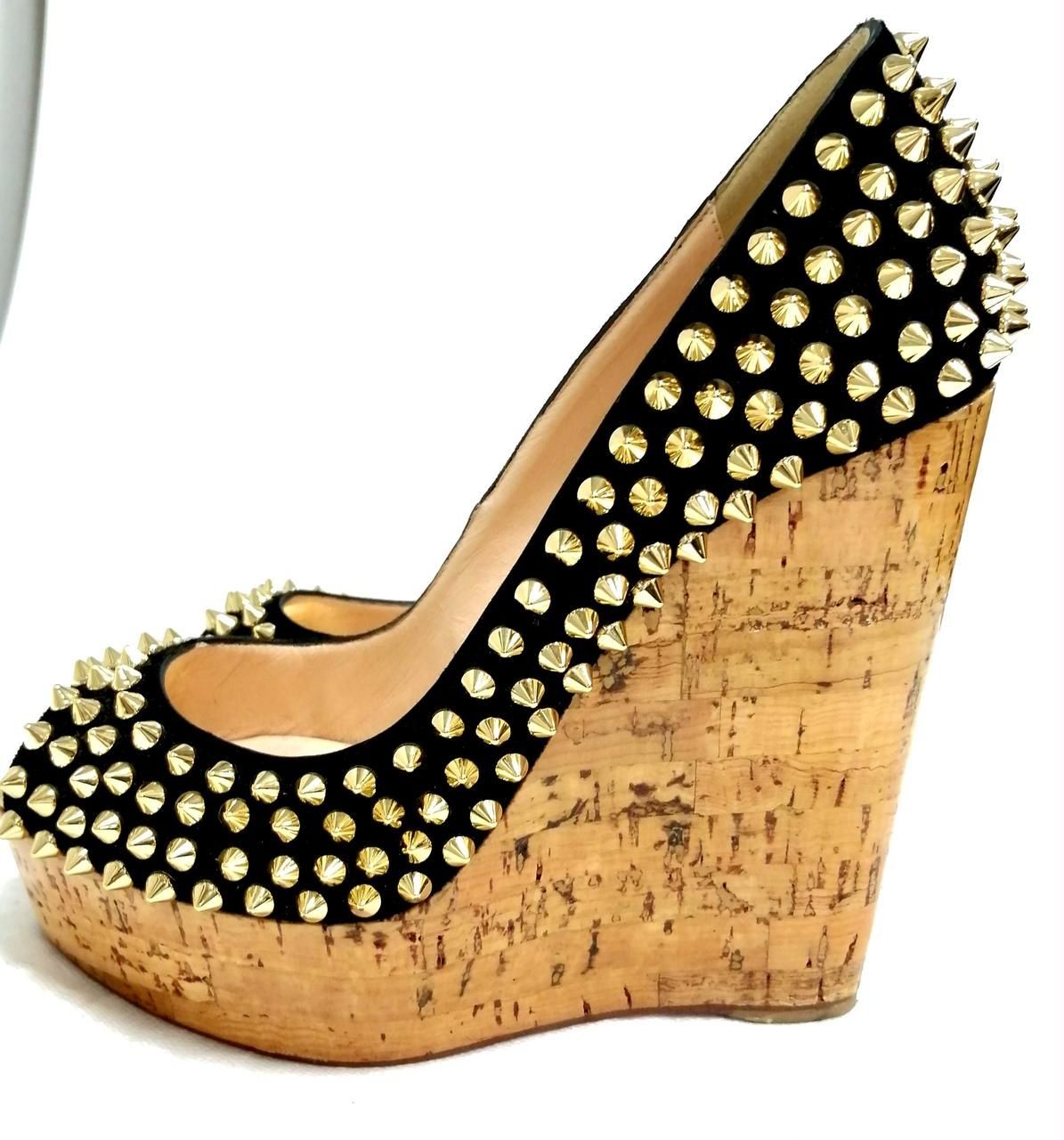 CHRISTIAN LOUBOUTIN Cork Sole Studded Sandals Excellent Condition Used