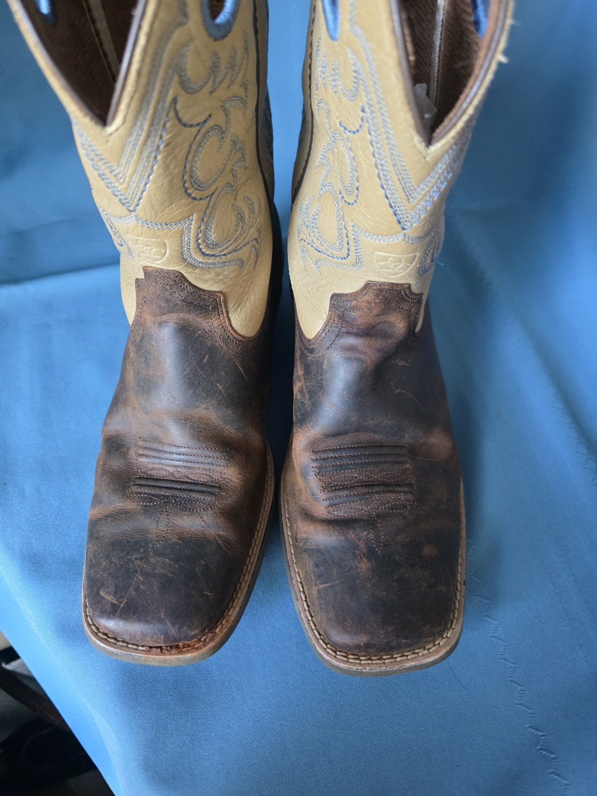 Ariat 4LR Western Cowboy Boots Womens 6 Brown Tan Distressed Square Toe Ranch