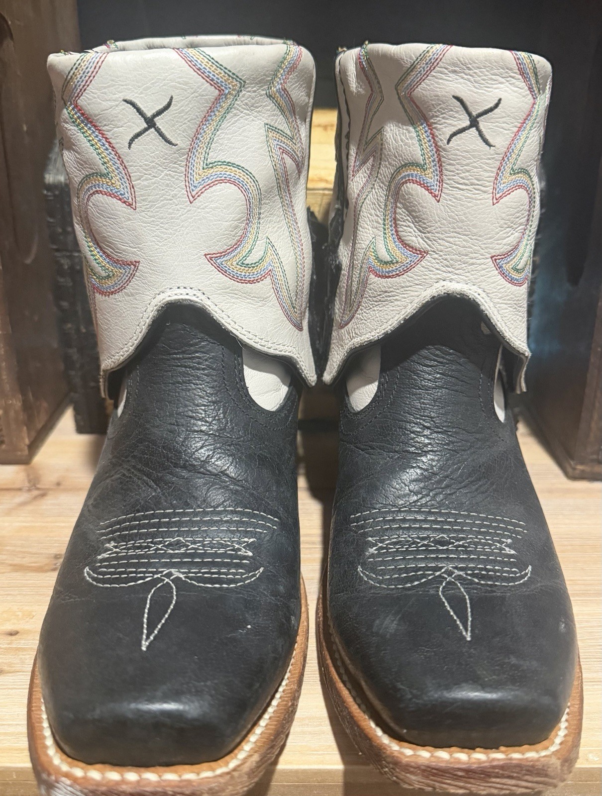 Justin WSOC 001 Women’s Western Cowboy Boots Black/White Leather US 7B