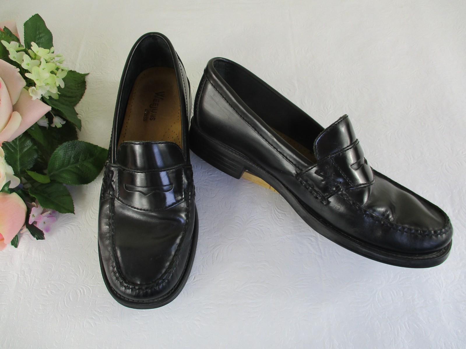 GH Bass Weejuns 7W Katherine II Penny Loafers Black Leather Shoes made Brazil
