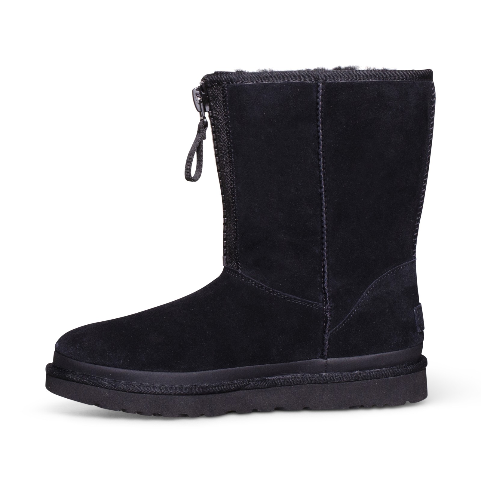 UGG CLASSIC SHORT ZIPPER TAPE LOGO BLACK SUEDE WOMEN’S BOOTS SIZE US 10/UK 8 NEW