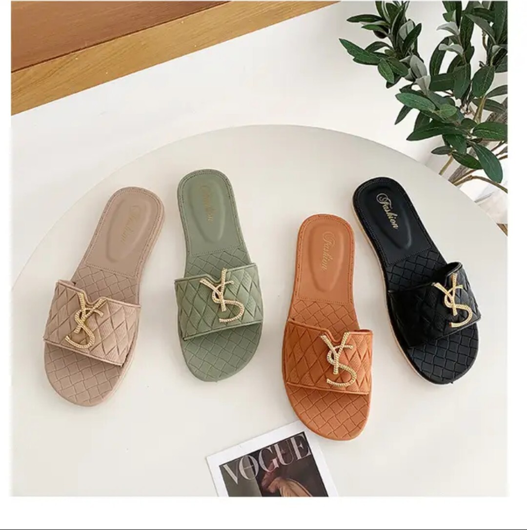Slippers Woman Sandals On Gold Metal Decoration