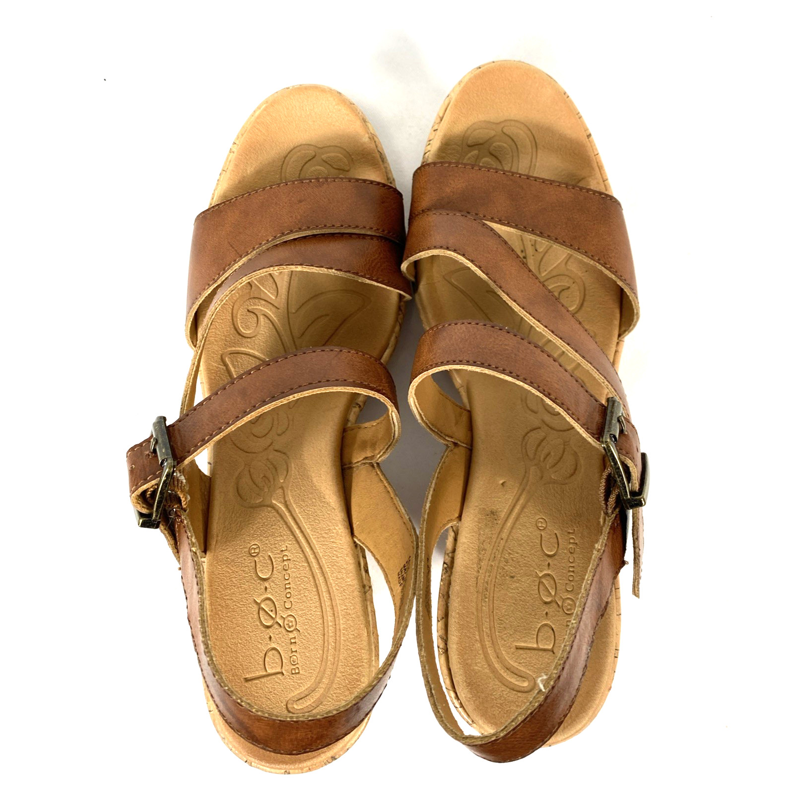 BOC Born Concept Sandals Women’s Sz 10 Brown Vegan Leather Slingback Cork Wedges