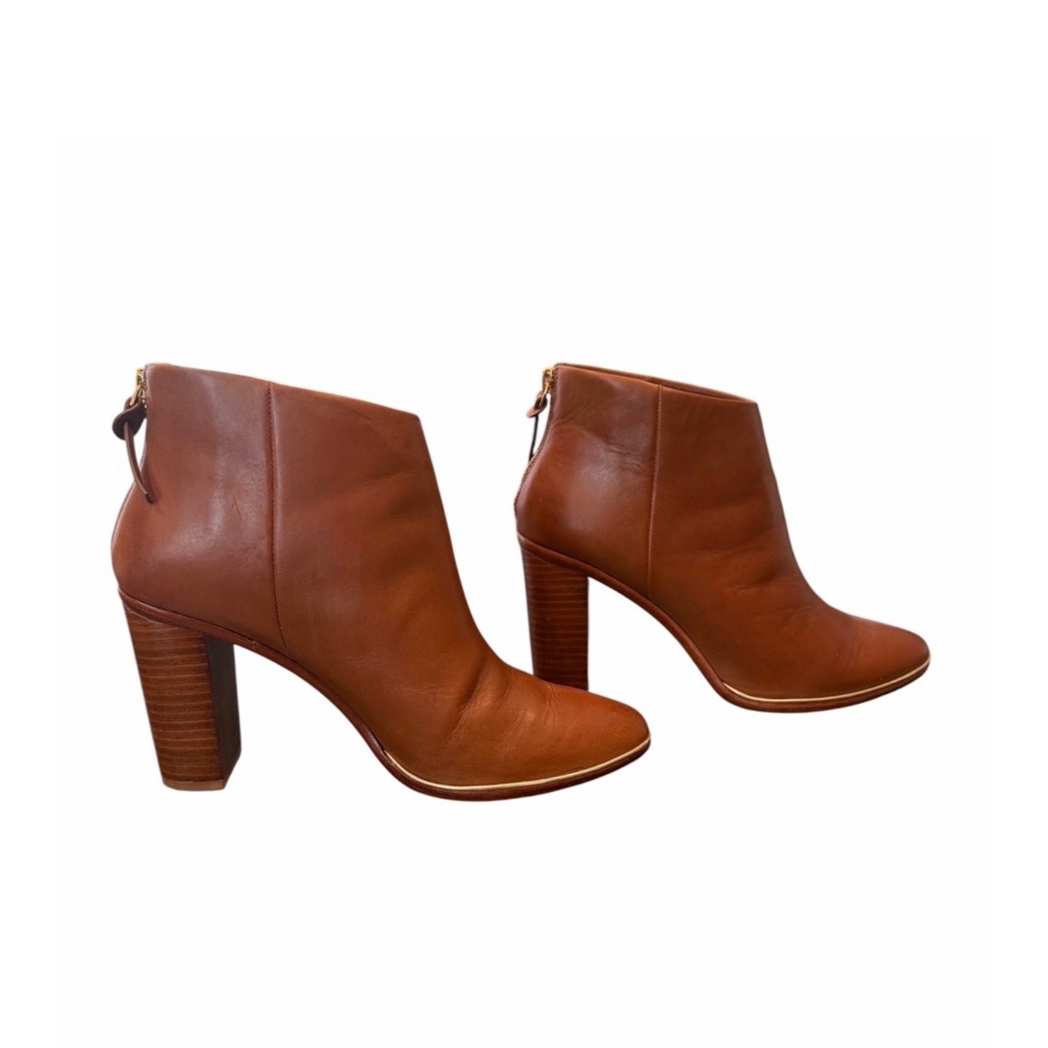 Ted Baker London Leather Ankle Boots Cognac Block Heel Booties US 8