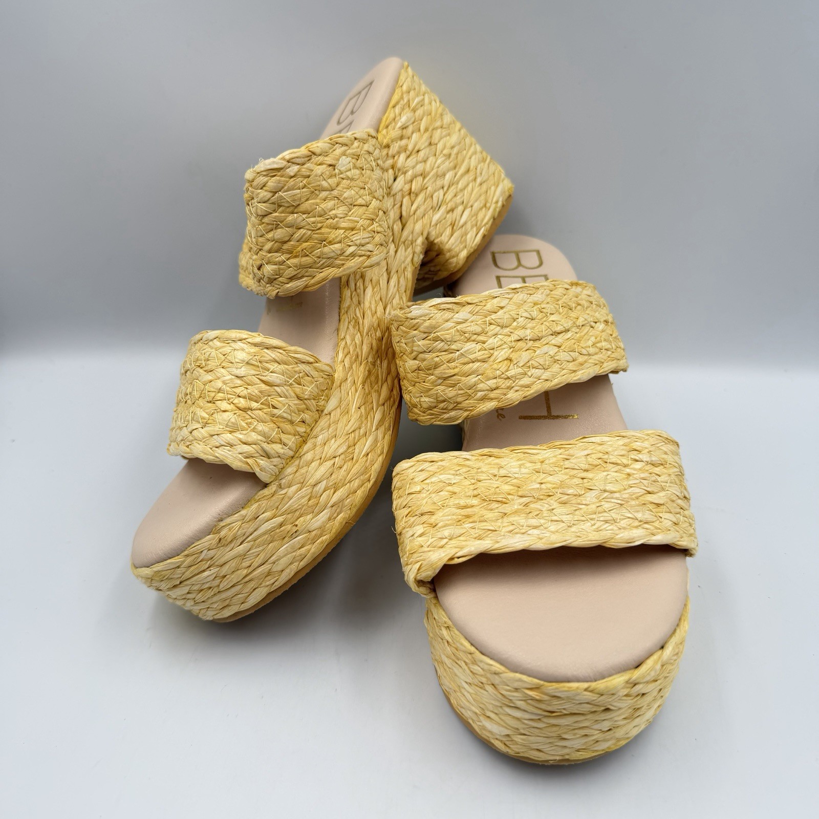 Beach by Matisse Ocean Ave Yellow Raffia Platform Sandal Slide Women 8 Cushioned