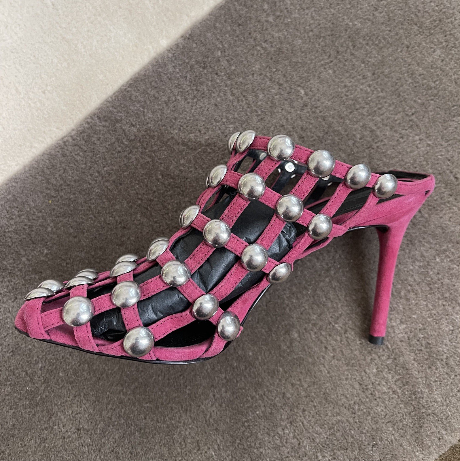Alexander Wang Sudie Studded Suade Cage Mule Shoes Size 37