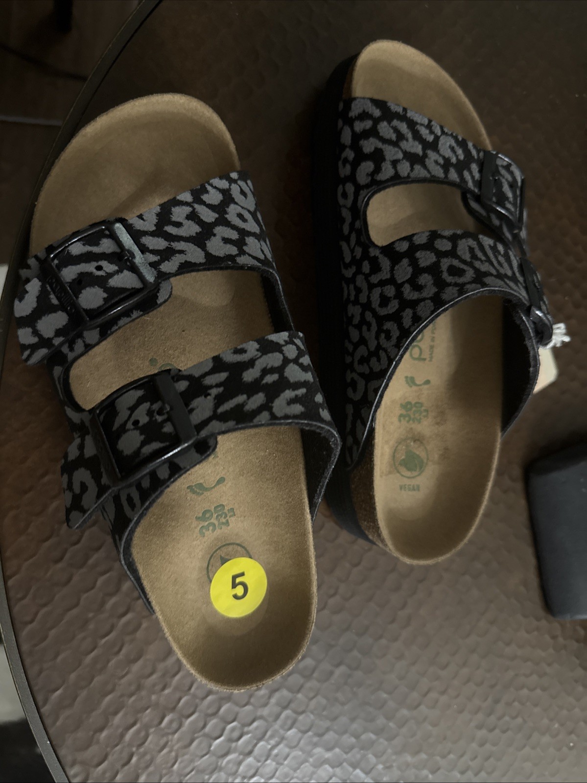 Birkenstock Papillio Vegan Animal Print Black/Gray Slide Sandals EU 36 / 5US W