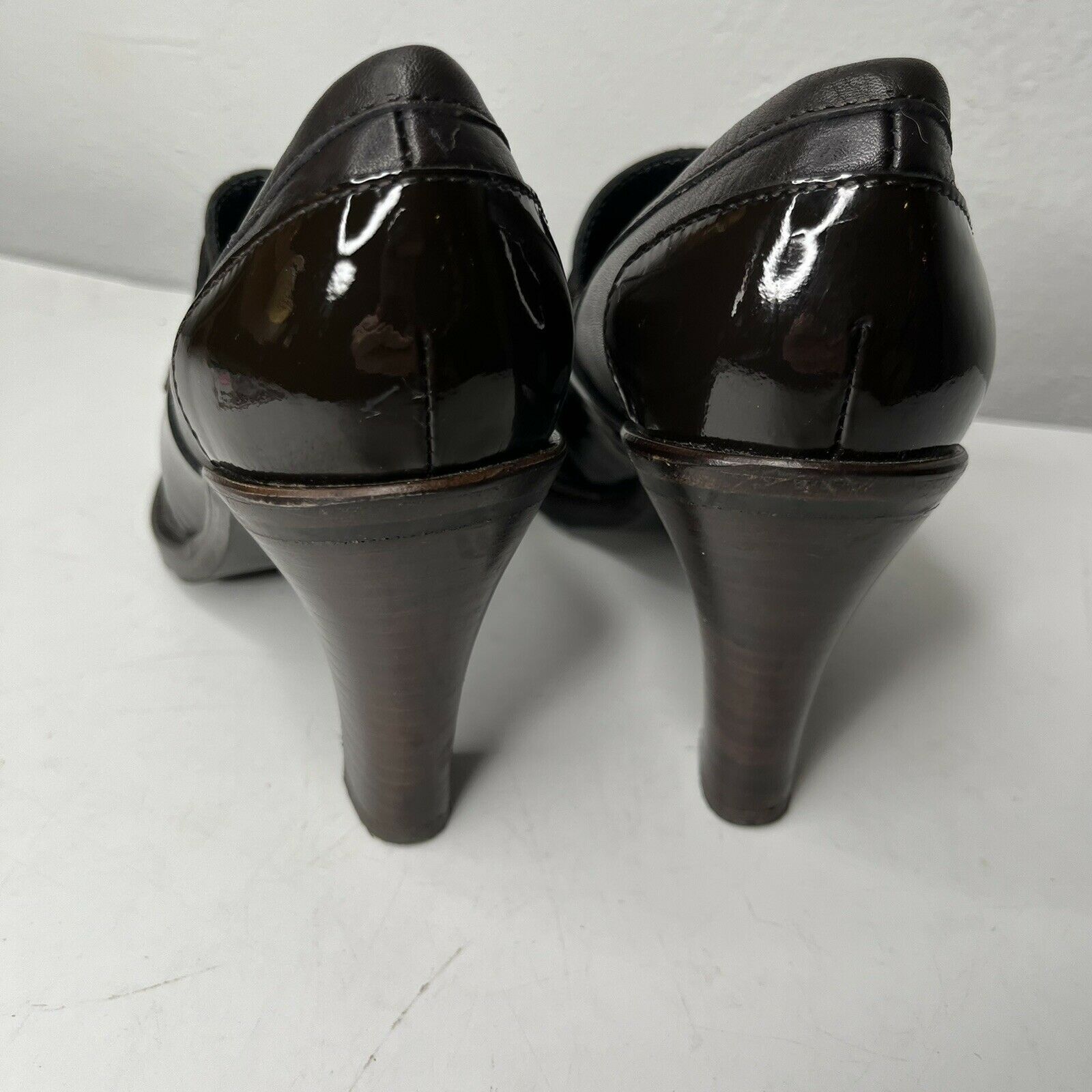 NavyBoot Dark Brown Italian Leather Chunky Heel Loafer Pumps size 37 (6.5)