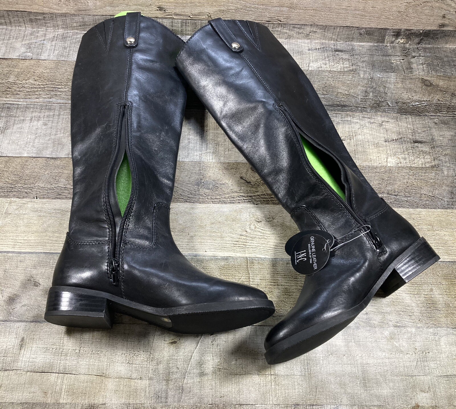 INC International Concepts Fawne Black Leather Knee High Boots Women’s US 6 M