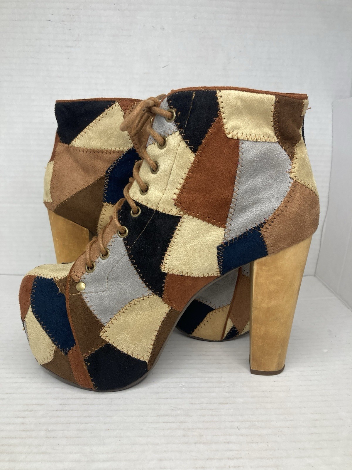Jeffrey Campbell Lita Patch Micro Fiber Platform Boots Size 7.5